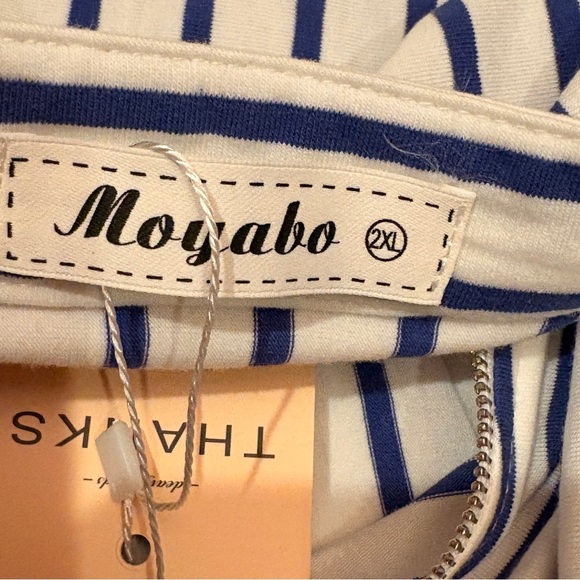 Moyabo Georgette Long Sleeve Blouse NEW Women 2X White Blue Stripe Tunic Gift - Picture 13 of 13